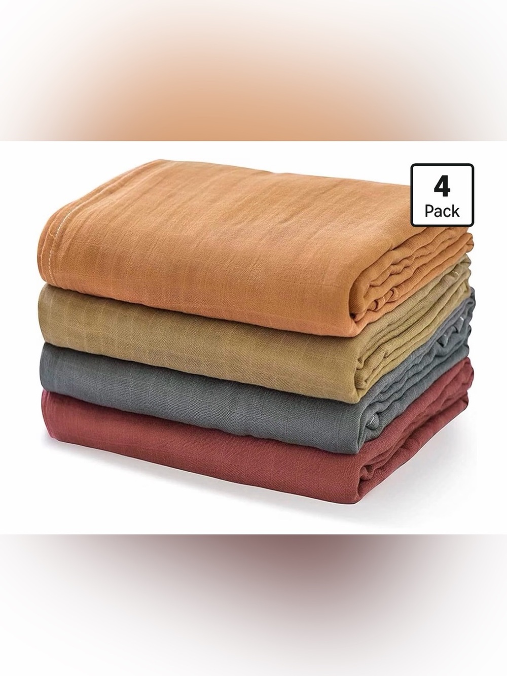 NIB - Momcozy Muslin Swaddle Blankets, 4-Pack, Large 47"x47", Soft Earth